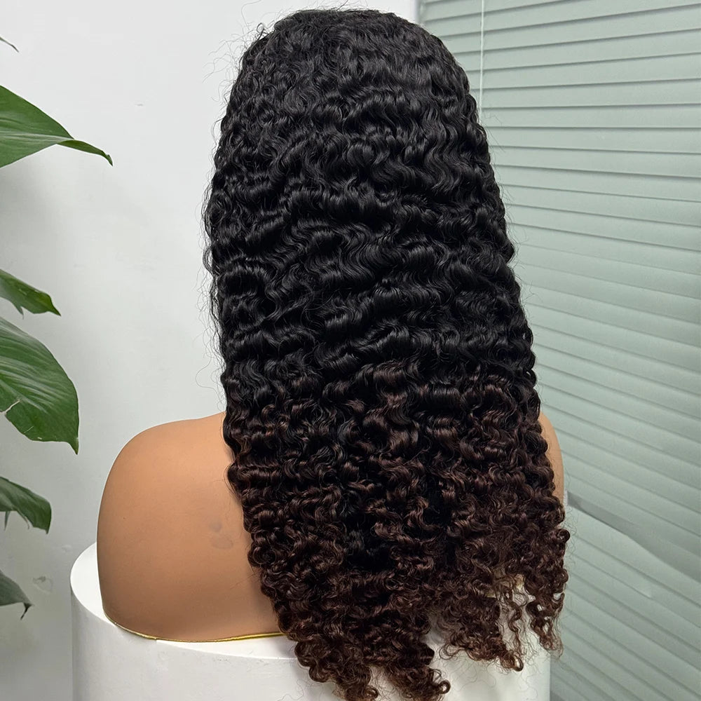 5x5 Lace 300% Density Burmese Deep Curly Hair Wig Ombre Double Drawn Human Hair Wig Transparent Lace Front Wig for Black Women