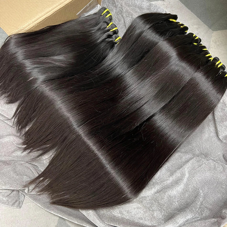 Bone Straight 100% Unprocessed Raw Virgin Human Hair Bundles 10-36 inches Hair Weave Extensions #1B Natural Color For Women