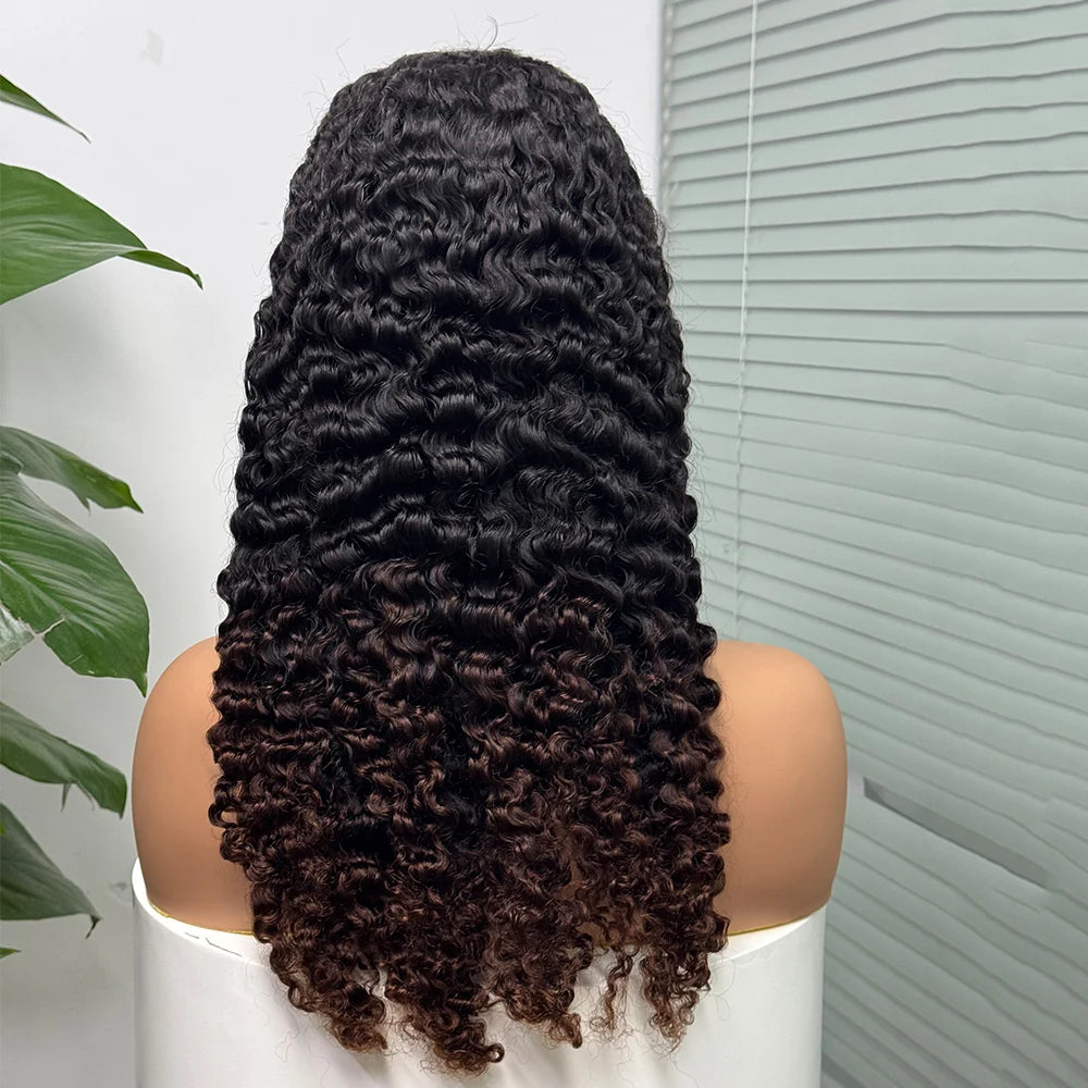 5x5 Lace 300% Density Burmese Deep Curly Hair Wig Ombre Double Drawn Human Hair Wig Transparent Lace Front Wig for Black Women