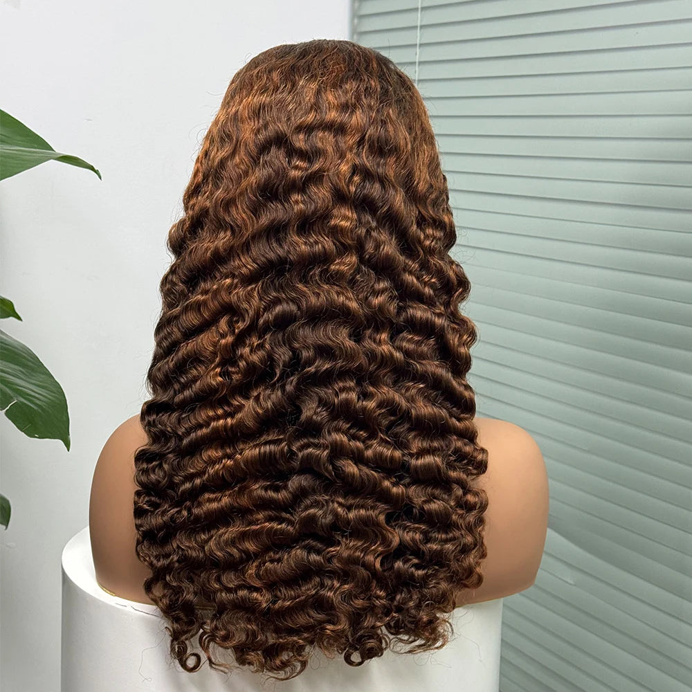 5x5 Lace 300% Density Burmese Deep Curly Hair Wig Ombre Double Drawn Human Hair Wig Transparent Lace Front Wig for Black Women