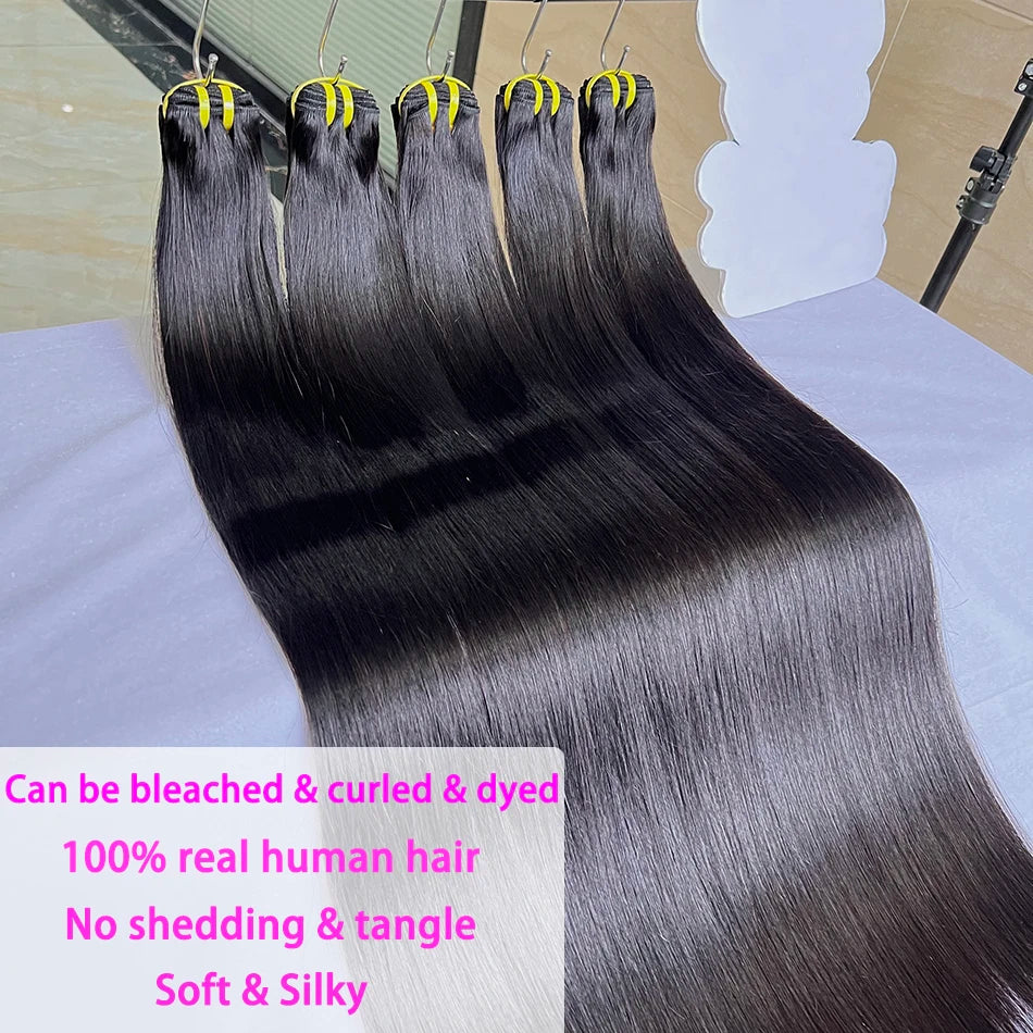 Bone Straight 100% Unprocessed Raw Virgin Human Hair Bundles 10-36 inches Hair Weave Extensions #1B Natural Color For Women
