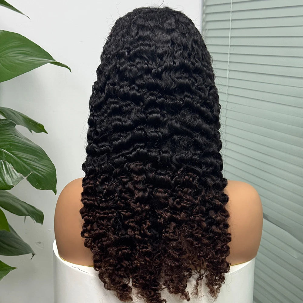 5x5 Lace 300% Density Burmese Deep Curly Hair Wig Ombre Double Drawn Human Hair Wig Transparent Lace Front Wig for Black Women
