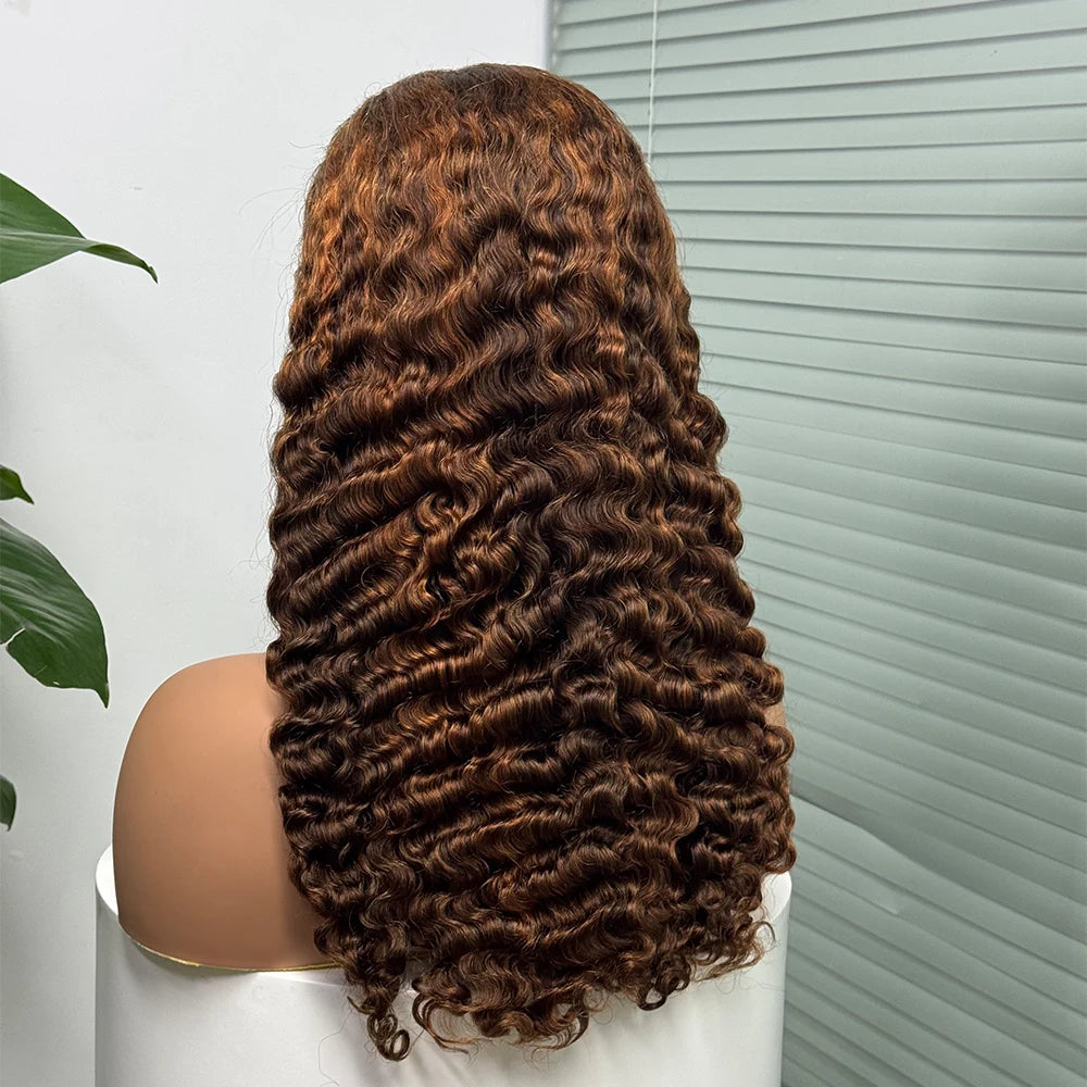 5x5 Lace 300% Density Burmese Deep Curly Hair Wig Ombre Double Drawn Human Hair Wig Transparent Lace Front Wig for Black Women