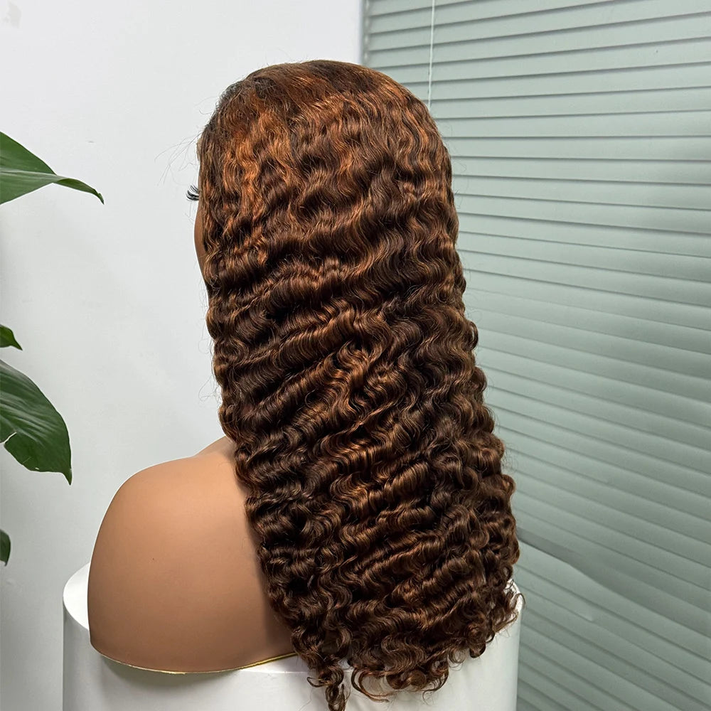 5x5 Lace 300% Density Burmese Deep Curly Hair Wig Ombre Double Drawn Human Hair Wig Transparent Lace Front Wig for Black Women