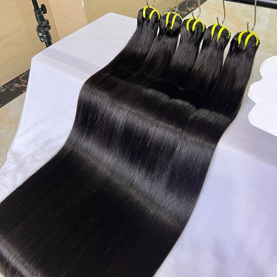 Bone Straight 100% Unprocessed Raw Virgin Human Hair Bundles 10-36 inches Hair Weave Extensions #1B Natural Color For Women