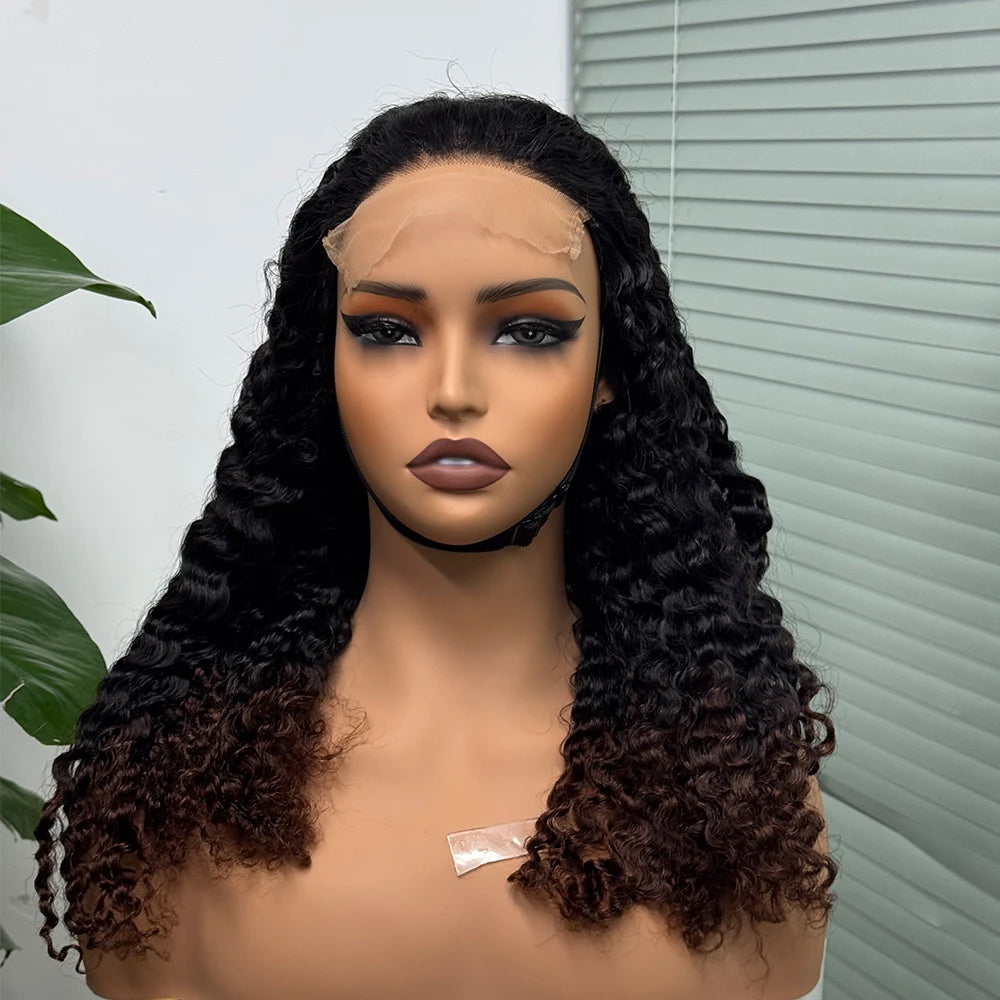 5x5 Lace 300% Density Burmese Deep Curly Hair Wig Ombre Double Drawn Human Hair Wig Transparent Lace Front Wig for Black Women