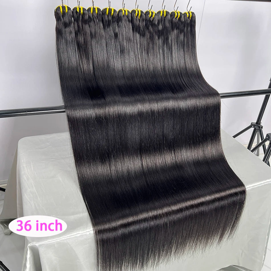 Bone Straight 100% Unprocessed Raw Virgin Human Hair Bundles 10-36 inches Hair Weave Extensions #1B Natural Color For Women